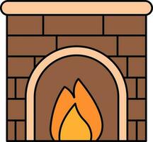 Flat Style Brick Fireplace Icon In Brown And Peach Color. vector