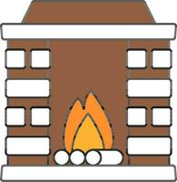 Flat Style Fireplace Icon In Brown And White Color. vector