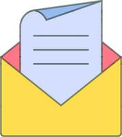 Open Envelope With Paper Icon In Blue And Yellow Color. vector