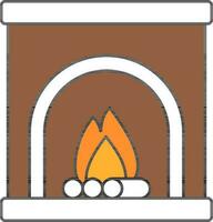 Vector Illustration of Fireplace In Brown And White Color.