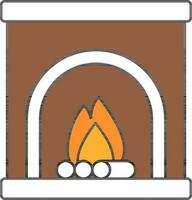 Vector Illustration of Fireplace In Brown And White Color.