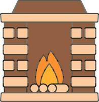 Flat Style Fireplace Icon In Brown And Peach Color. vector