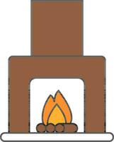 plano estilo Chimenea o hogar icono en marrón y blanco color. vector