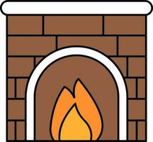 Flat Style Brick Fireplace Icon In Brown And White Color. vector