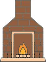 Fireplace Or Chimney Icon In Brown And Peach Color. vector