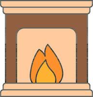 Brown And Peach Color Fireplace Icon. vector