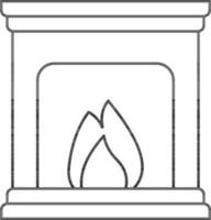 Black Line Art Fireplace Icon In Flat Style. vector