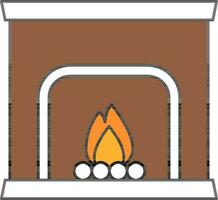 Chimenea o hogar icono en marrón y blanco color. vector