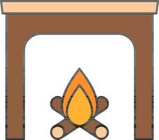 Wood Burning Fireplace Icon In Brown And Peach Color. vector