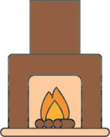 Flat Style Chimney Or Fireplace Icon In Brown And Peach Color. vector
