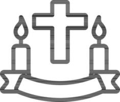 Christian Cross With Candle Icon in Black Outline. vector