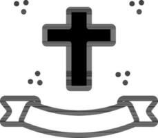 Christian Cross with Ribbon Icon in Black and White Color. vector