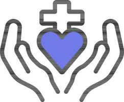 cristiano cruzar con Orando manos icono en azul y blanco color. vector