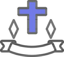 Christian Cross with Ribbon Icon in Blue and White Color. vector