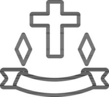 Christian Cross with Ribbon Icon in Black Outline. vector