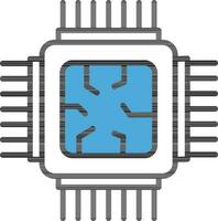 procesador chip icono en azul y blanco color. vector