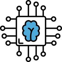 Artificial Intelligence Or Brain Chip Icon In Blue And White Color. vector