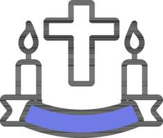 Christian Cross With Candles Icon in Blue and White Color. vector