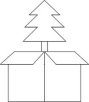 Xmas Tree Inside Box Icon In Thin Line Art. vector