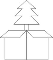 Xmas Tree Inside Box Icon In Thin Line Art. vector