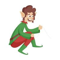 Cartoon Happiness Elf Or Santa Helper Sitting On White Background. vector