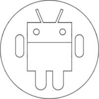 Line Art Android Robot Icon on Circle Background. vector