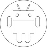 Line Art Android Robot Icon on Circle Background. vector