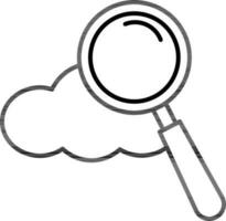 Cloud Search Icon in Thin Line Art. vector