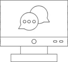 Line Art Speech Bubble in Computer Screen Icon for Online Message or Chat. vector