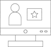 User Rating Star in Monitor Screen Line Art Icon. vector