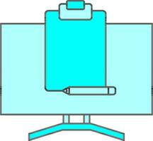 Vector Illustration Of Clipboard Edit In Computer In Cyan Color.