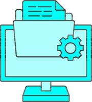 Illustration Of Data Setup Or Manage With Computer Icon In Cyan Color. vector