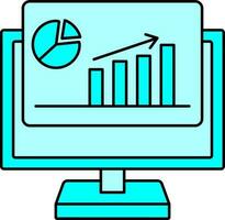 Illustration Of Statistics With Computer Icon In Cyan Color. vector