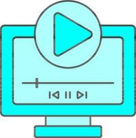 Illustration Of Video Play In Monitor Icon In Cyan Color. vector