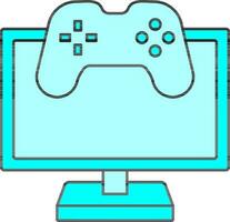 Computer With Video Game Icon Or Symbol In Cyan Color. vector