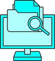 Illustration Of Searching Files On Computer Icon In Cyan Color. vector