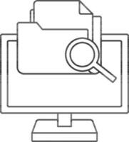 Black Line Art Illustration Of Searching File In Computer Icon. vector