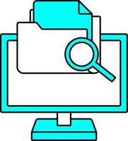 Cyan And White Color Illustration Of Searching File In Computer Icon. vector