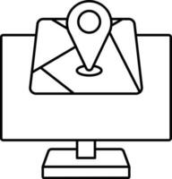 Online Map Application In Computer Screen Icon. vector