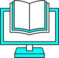 Cyan And White E-Book In Desktop Screen Icon. vector