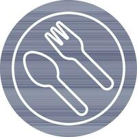 Fork with Spoon On Plate Icon In Blue And White Color. vector