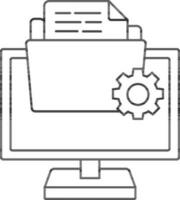 Black Line Art Illustration Of Data Setup Or Manage In Computer Icon. vector