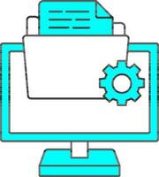 Illustration Of Data Setup Or Manage In Computer Icon In Cyan And White Color. vector