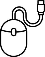 Wired Mouse Icon in Line Art. vector