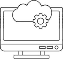 Black Outline Cloud Setup In Computer Icon Or Symbol. vector