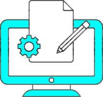 Computer Management Icon Or Symbol In Cyan And White Color. vector