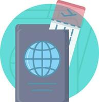 Passport With Ticket Icon On Blue Background. vector