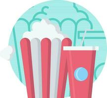 Popcorn With Cold Drink Icon Blue Background. vector