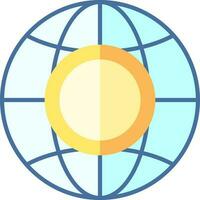 Global With Coin Icon Or Symbol In Blue And Yellow Color. vector