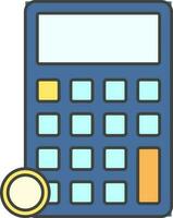 Calculator And Coin Icon In Blue And Yellow Color. vector